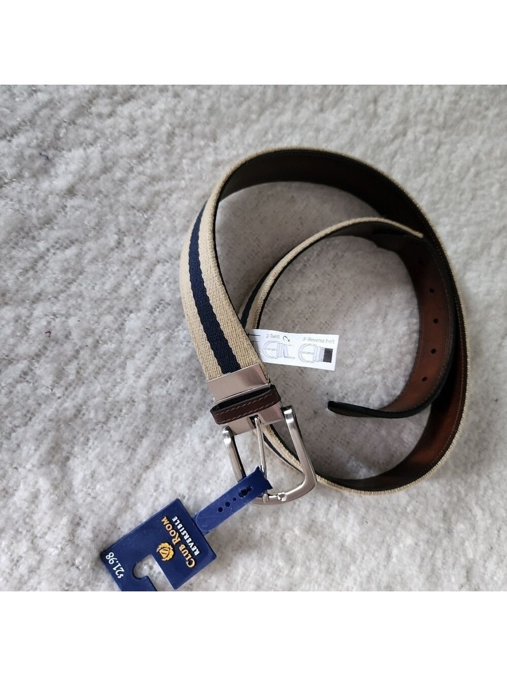 Club room reversible belt kakie and brown faux leather size 40